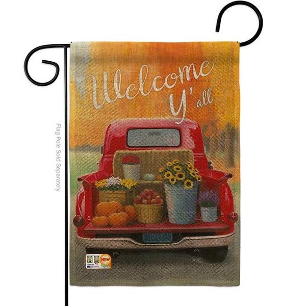 Gardencontrol 13 x 18.5 in. Welcome Harvest Truck Burlap Fall & Autumn Impressions Decorative Vertical Double Sided Garden Flag GA1486218